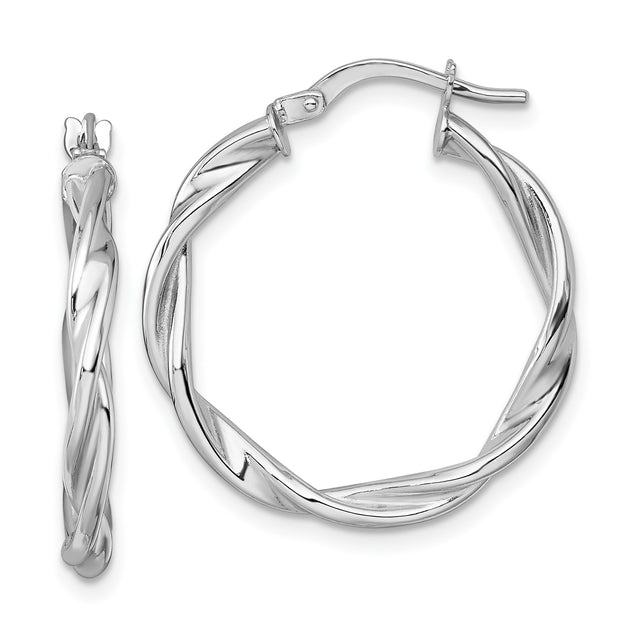 14k White Gold Twisted Hoop Earrings with Polished Interwoven Design for Women