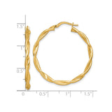 14k Yellow Gold Twisted Hoop Earrings, Polished Rope Design, Lightweight Medium Hoops