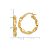 14k Yellow Gold Twisted Hoop Earrings, Braided Polished Design for Women