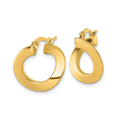 14k Yellow Gold Drop Earrings, Modern Hoop and Triangle Design, Polished Geometric Style