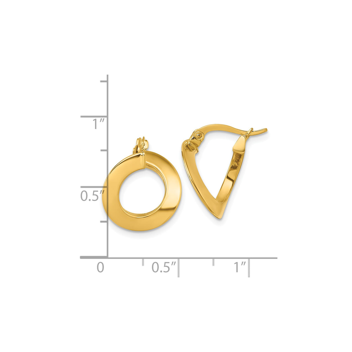 14k Yellow Gold Drop Earrings, Modern Hoop and Triangle Design, Polished Geometric Style