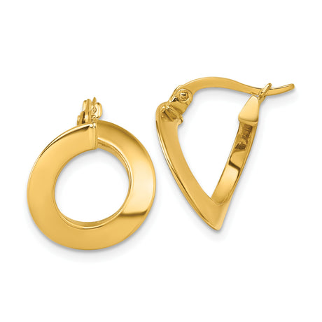 14k Yellow Gold Drop Earrings, Modern Hoop and Triangle Design, Polished Geometric Style