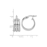 14k Yellow Gold Hoop Earrings, Rhodium Finished Triple Band, Sleek Modern Design for Women