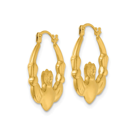 14k Yellow Gold Claddagh Hoop Earrings with Heart, Crown, and Hands Symbol
