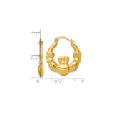 14k Yellow Gold Claddagh Hoop Earrings with Heart, Crown, and Hands Symbol