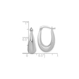 14k White Gold Teardrop Hoop Earrings, Lightweight Polished Tapered Design for Women