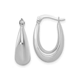 14k White Gold Teardrop Hoop Earrings, Lightweight Polished Tapered Design for Women