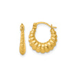 14k Yellow Gold Twisted Puff Hoop Earrings with Scalloped Ribbed Texture