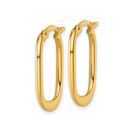 14k Yellow Gold Oval Hoop Earrings, Polished Finish, Snap Back Closure, Sleek Minimalist Design