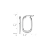14k White Gold Oval Hoop Earrings, Sleek Polished Tapered Tube Design for Women
