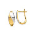 14k Yellow Gold Crossover Hinged Hoop Earrings, Rhodium Two-Tone Huggie Style for Women