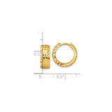 14k Yellow Gold Hoop Earrings, Diamond-Cut Faceted Round Hinged Hoops for Women