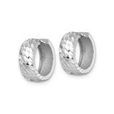 14k White Gold Hoop Earrings, Diamond Cut Textured Round Design, Lightweight High Polish Finish