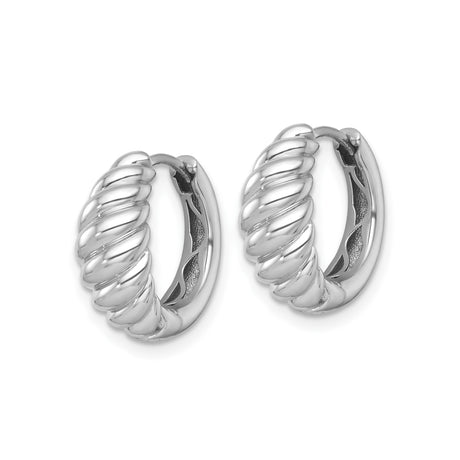 14k White Gold Twisted Hoop Earrings with Ribbed Design and Polished Finish