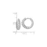14k White Gold Twisted Hoop Earrings with Ribbed Design and Polished Finish