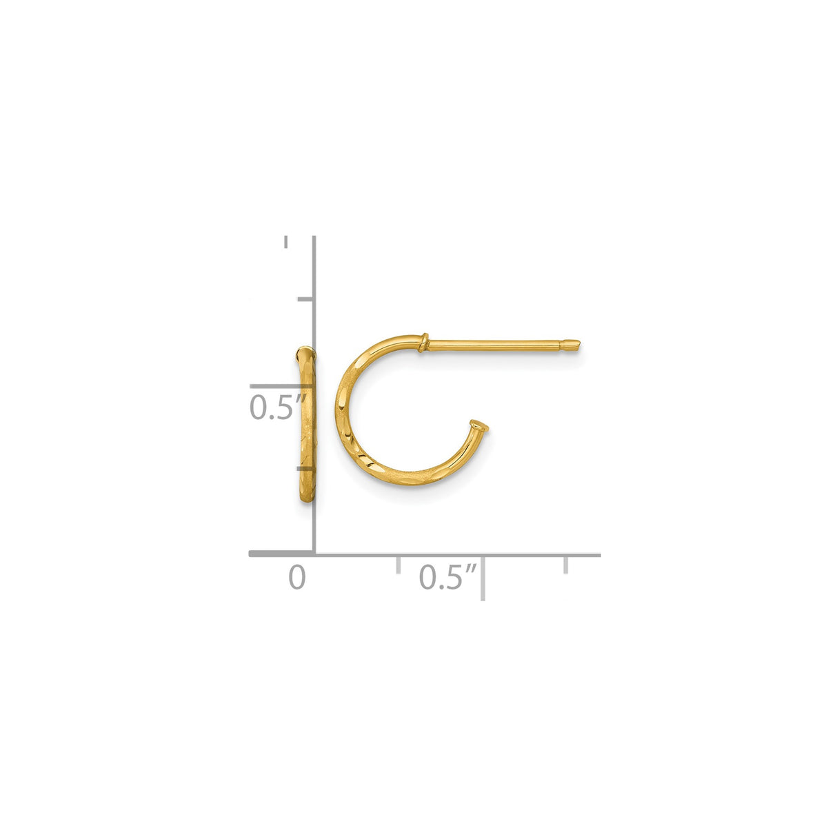 14k Yellow Gold Small Hoop Earrings, Polished Textured Finish, Lightweight Minimalist Style