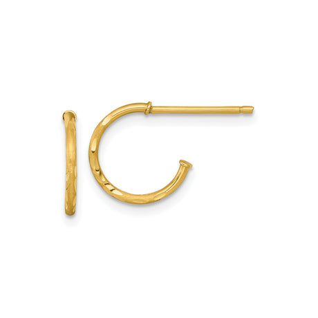 14k Yellow Gold Small Hoop Earrings, Polished Textured Finish, Lightweight Minimalist Style