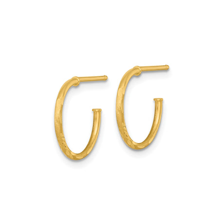 14k Yellow Gold Hoop Earrings, Polished Hammered Texture, Lightweight Minimalist Design