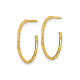14k Yellow Gold Hoop Earrings, Polished and Diamond Cut Textured, Lightweight Medium Size