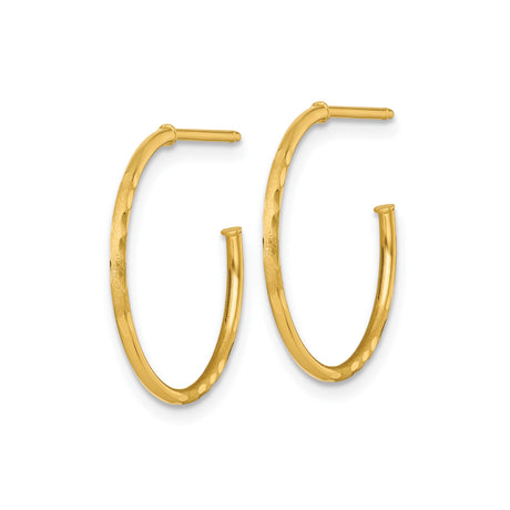 14k Yellow Gold Hoop Earrings, Polished and Diamond Cut Textured, Lightweight Medium Size