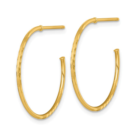 14k Yellow Gold Hoop Earrings, Diamond Cut and Polished Finish, Lightweight Open Hoop Design