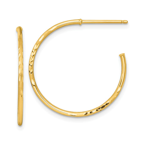 14k Yellow Gold Hoop Earrings, Diamond Cut and Polished Finish, Lightweight Open Hoop Design