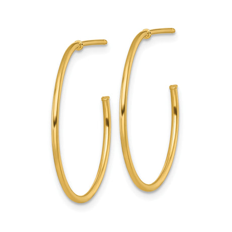 14k Yellow Gold Hoop Earrings, Sleek Polished Open Curved Design, Lightweight Minimalist Style