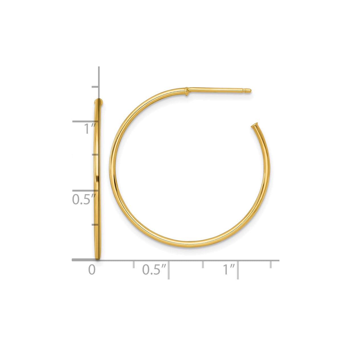 14k Yellow Gold Hoop Earrings, Classic Medium Round Hoops with Polished Finish for Women
