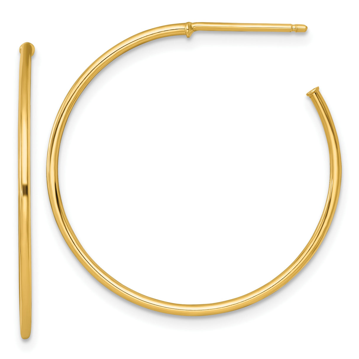 14k Yellow Gold Hoop Earrings, Classic Medium Round Hoops with Polished Finish for Women