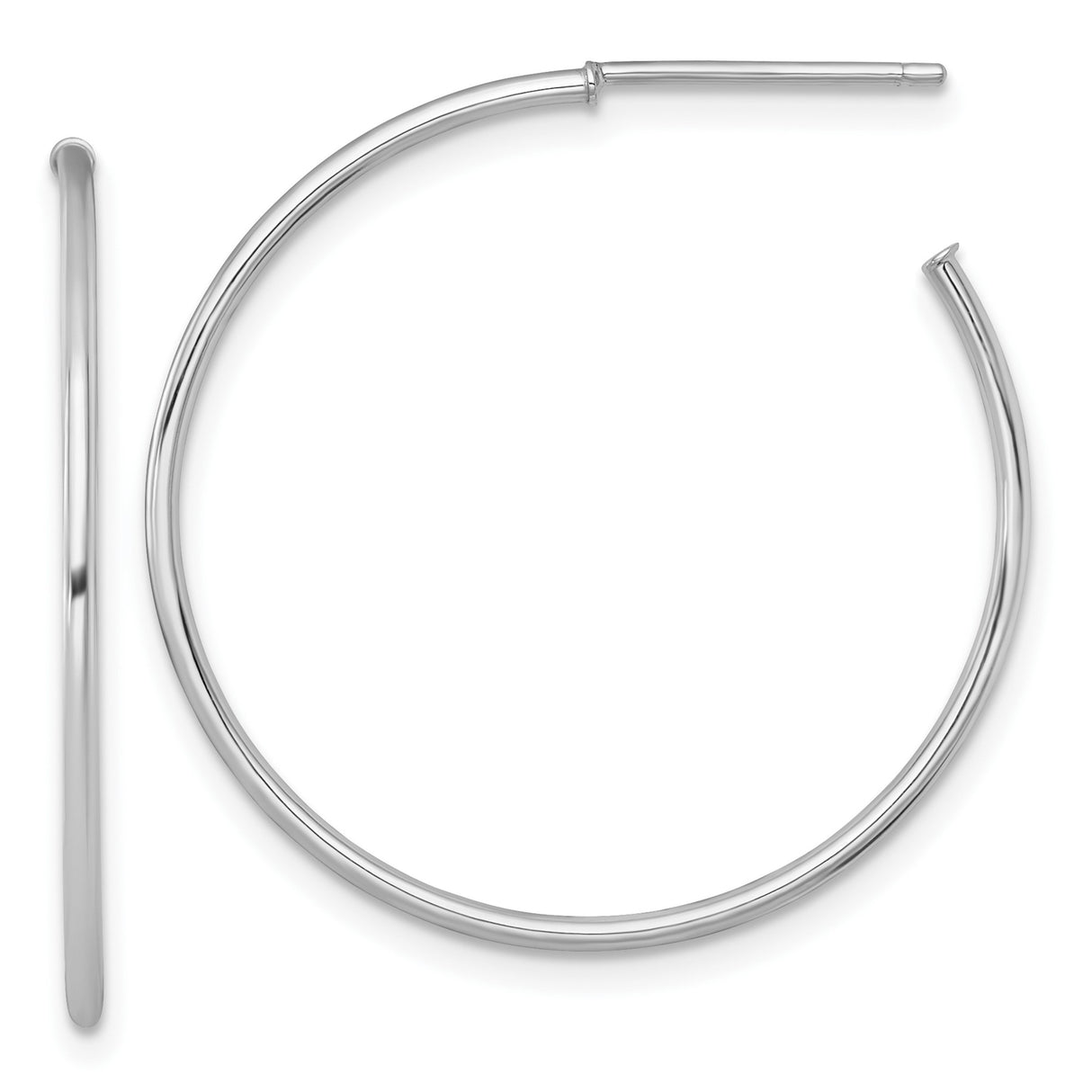 14k White Gold Hoop Earrings, Lightweight Medium Classic Round Polished Design for Women
