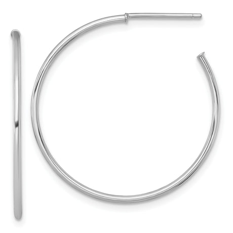14k White Gold Hoop Earrings, Lightweight Medium Classic Round Polished Design for Women