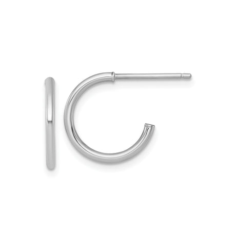 14k White Gold Hoop Earrings, Small Polished Round Hoops in Minimalist Style for Women