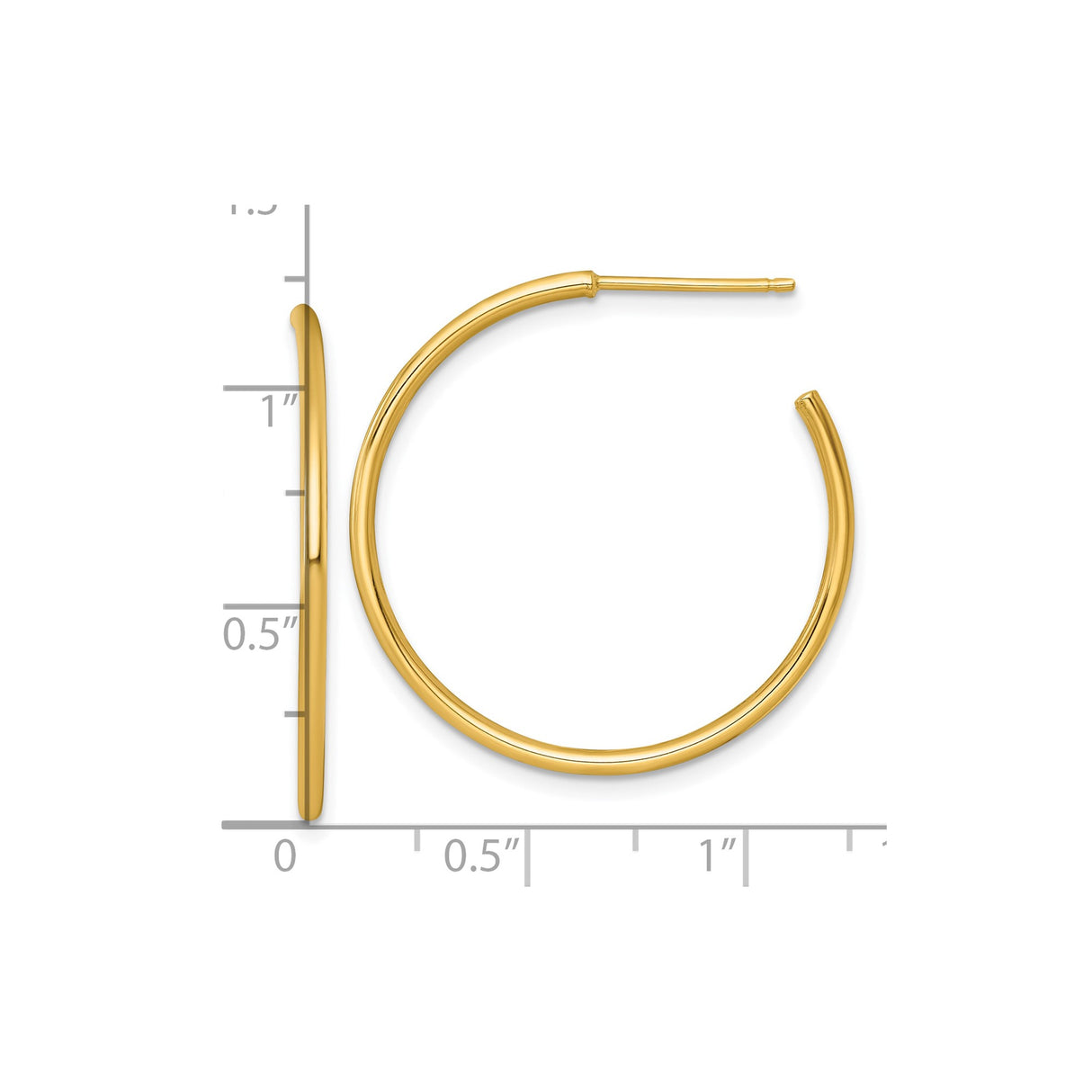 14k Yellow Gold Hoop Earrings, Medium Classic Round Hoops with Post Back for Women