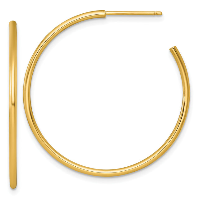 14k Yellow Gold Hoop Earrings, Lightweight Round Minimalist Design for Women