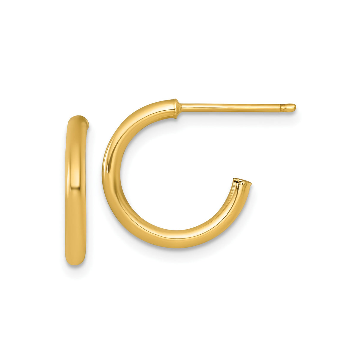 14k Yellow Gold Hoop Earrings, Classic Polished Medium Tube Hoops, Lightweight Unisex Jewelry