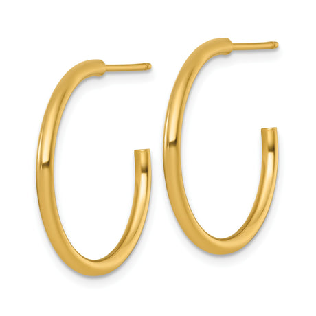 14k Yellow Gold Hoop Earrings, Classic Polished Tube Design, Lightweight Minimalist Style for Women
