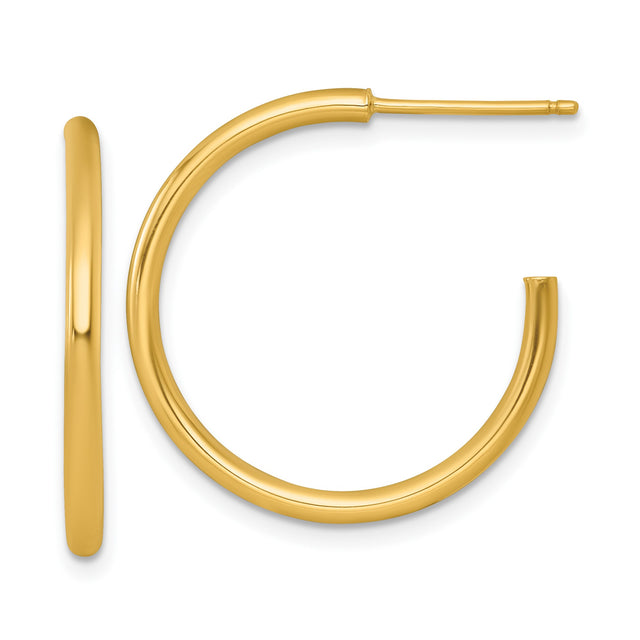 14k Yellow Gold Hoop Earrings, Classic Polished Tube Design, Lightweight Minimalist Style for Women
