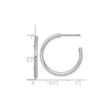 14k White Gold C-Hoop Earrings, Lightweight Polished Tube Design with Post Backs