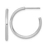 14k White Gold C-Hoop Earrings, Lightweight Polished Tube Design with Post Backs
