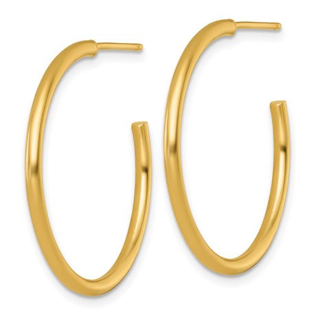14k Yellow Gold Hoop Earrings, Polished Round Medium Tube Style, Minimalist Design for Women