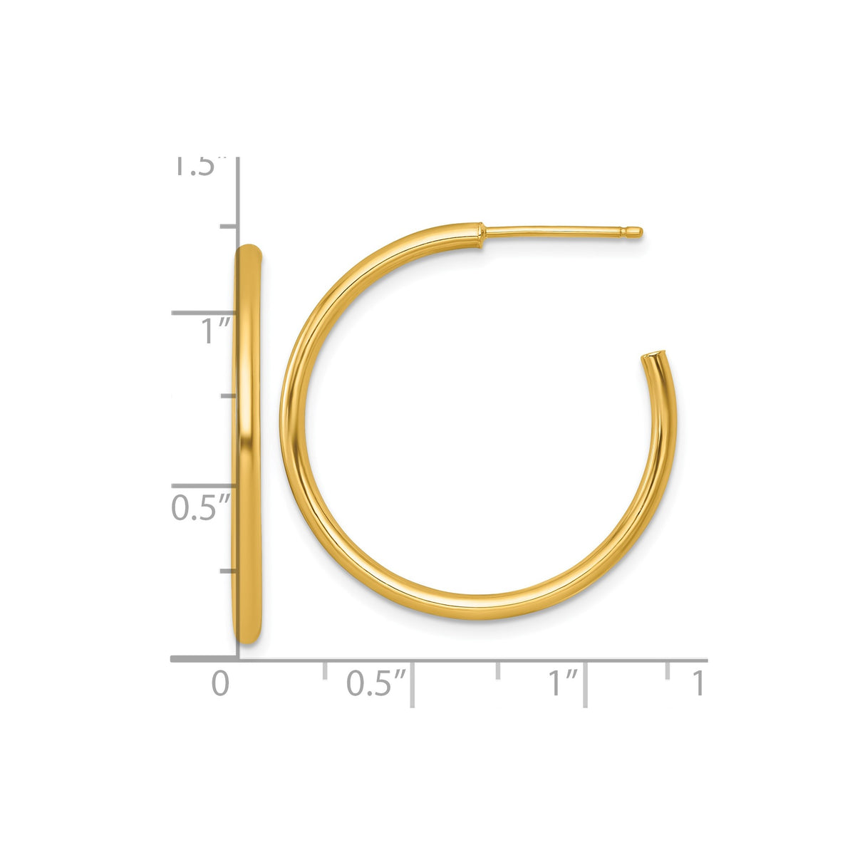 14k Yellow Gold Hoop Earrings, Polished Round Medium Tube Style, Minimalist Design for Women