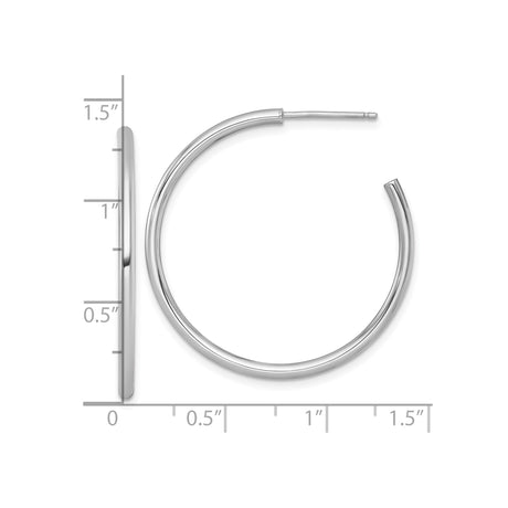 14k White Gold Hoop Earrings, Polished Lightweight Classic Minimalist Style for Women