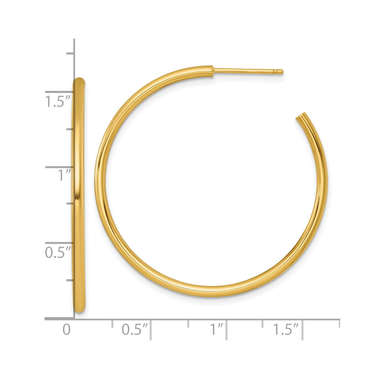 14k Yellow Gold Hoop Earrings, Classic Round Lightweight Polished Fashion Jewelry for Women