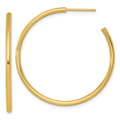 14k Yellow Gold Hoop Earrings, Classic Round Lightweight Polished Fashion Jewelry for Women
