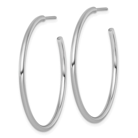 14k White Gold Hoop Earrings, Medium Round Tube Design with High Polish Finish
