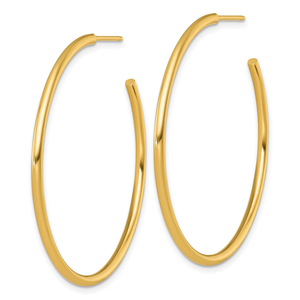 14k Yellow Gold Hoop Earrings, Medium Large Round Tube with Polished Finish, Modern Minimalist Style