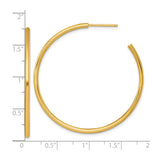 14k Yellow Gold Hoop Earrings, Medium Large Round Tube with Polished Finish, Modern Minimalist Style