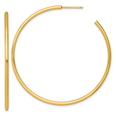 14k Yellow Gold Hoop Earrings, Lightweight Polished Tube Hoops, Minimalist Everyday Style
