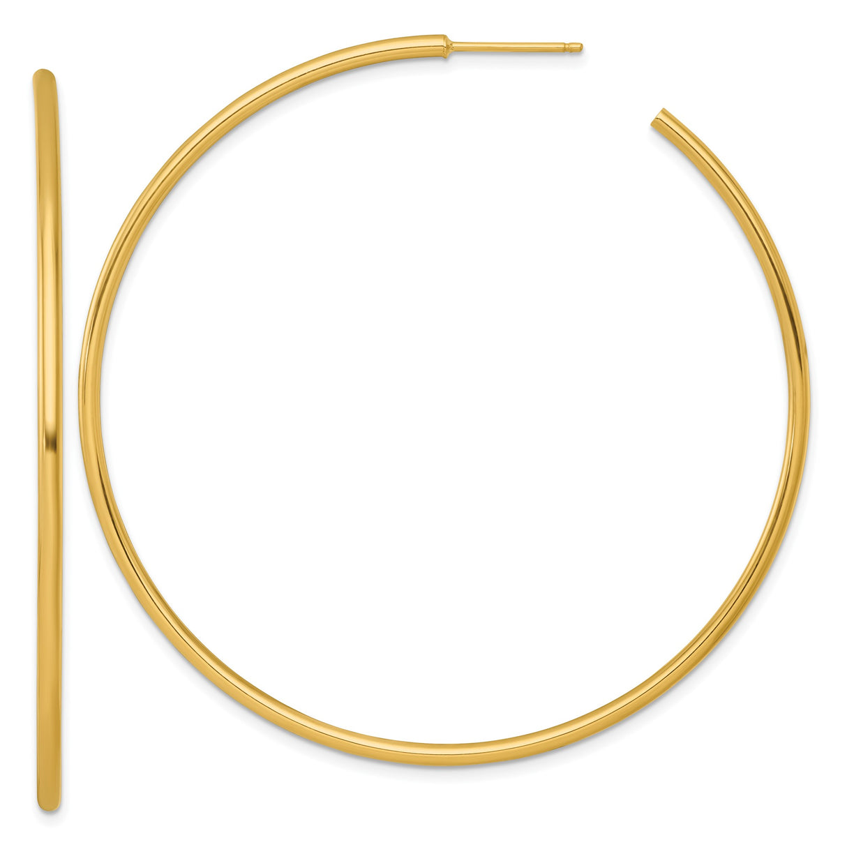 14k Yellow Gold Hoop Earrings, Polished Thin Tube C-Hoop Style, Lightweight Minimalist Design