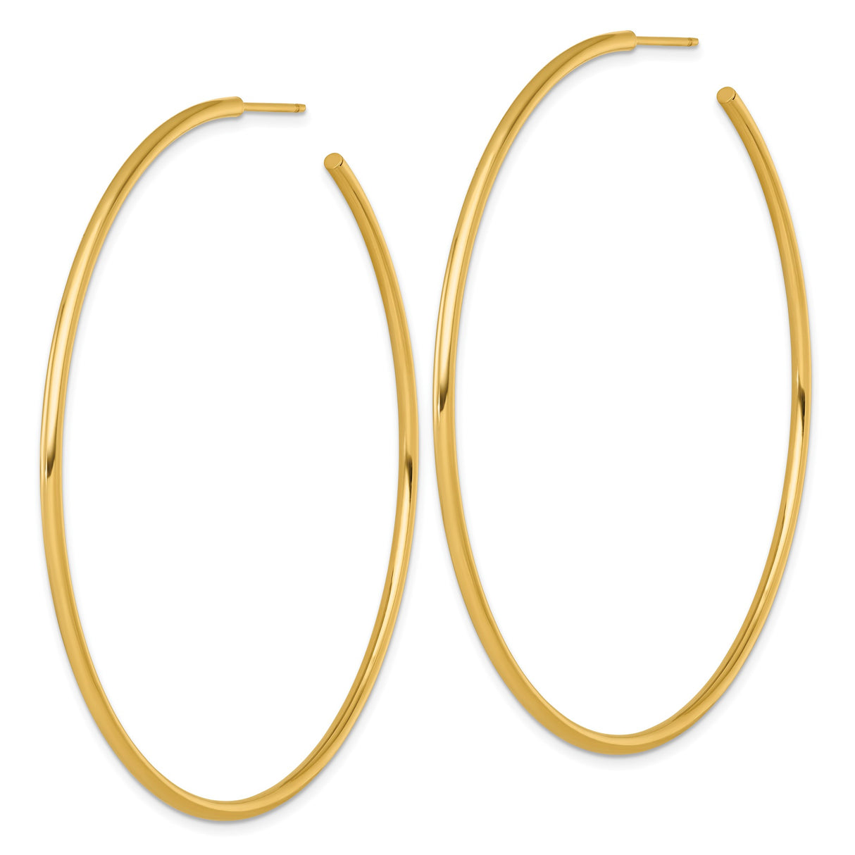 14k Yellow Gold Hoop Earrings, Large Round Tube with Polished Finish, Minimalist Design for Women